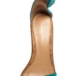Gianvito Rossi Blue Suede  Cork Wedge Platform Ankle Strap Sandals Size 37