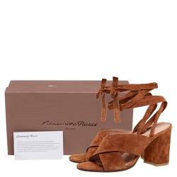 Pre Owned Gianvito Rossi Tan Suede Block Heel Ankle-Wrap Sandals Size 38