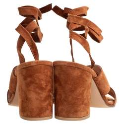 Pre Owned Gianvito Rossi Tan Suede Block Heel Ankle-Wrap Sandals Size 38