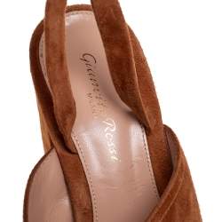 Pre Owned Gianvito Rossi Tan Suede Block Heel Ankle-Wrap Sandals Size 38