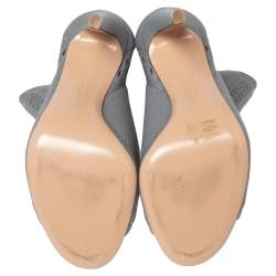 Pre Owned Gianvito Rossi Grey Knit Fabric Open-Toe Ankle Boots Size 38.5