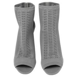 Pre Owned Gianvito Rossi Grey Knit Fabric Open-Toe Ankle Boots Size 38.5