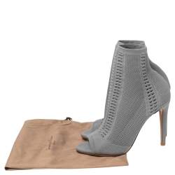 Pre Owned Gianvito Rossi Grey Knit Fabric Open-Toe Ankle Boots Size 38.5