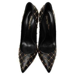 Pre Owned Gianvito Rossi Black Studded Leather Pointed-Toe Pumps Size 39.5