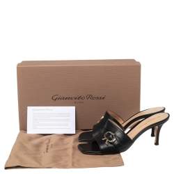 Pre Owned Gianvito Rossi Black Leather Buckle Detail Sandals Size 35