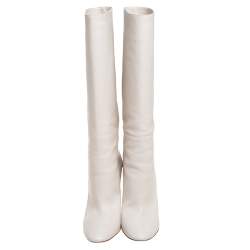 Pre Owned Gianvito Rossi White Leather Knee Block Heels Boots Size 38.5