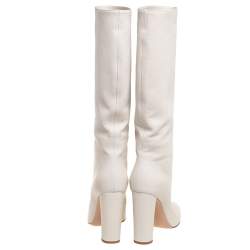 Pre Owned Gianvito Rossi White Leather Knee Block Heels Boots Size 38.5