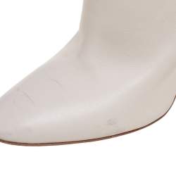 Pre Owned Gianvito Rossi White Leather Knee Block Heels Boots Size 38.5