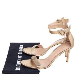 Pre Owned Gianvito Rossi Gold Leather Portofino Ankle-Strap Sandals Size 40