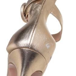 Pre Owned Gianvito Rossi Gold Leather Portofino Ankle-Strap Sandals Size 40