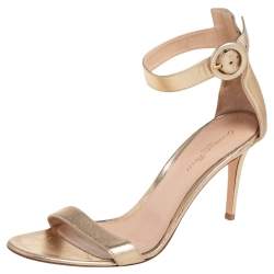 Pre Owned Gianvito Rossi Gold Leather Portofino Ankle-Strap Sandals Size 40