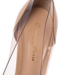 Pre Owned Gianvito Rossi Beige Patent Leather And PVC Plexi Pointed Toe Pumps Size 38.5