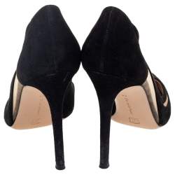 Pre Owned Gianvito Rossi Black Suede and Mesh Pointed Toe Pumps Size 38