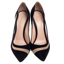 Pre Owned Gianvito Rossi Black Suede and Mesh Pointed Toe Pumps Size 38