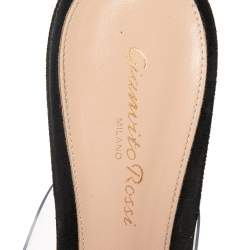 Pre Owned Gianvito Rossi Black Suede and PVC Plexi Pointed-Toe Mule Sandals Size 39