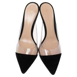 Pre Owned Gianvito Rossi Black Suede and PVC Plexi Pointed-Toe Mule Sandals Size 39