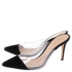 Pre Owned Gianvito Rossi Black Suede and PVC Plexi Pointed-Toe Mule Sandals Size 39