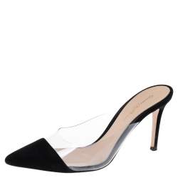 Pre Owned Gianvito Rossi Black Suede and PVC Plexi Pointed-Toe Mule Sandals Size 39