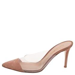 Gianvito Rossi Beige Suede and PVC Plexi Pointed Toe Mule Sandals Size 39