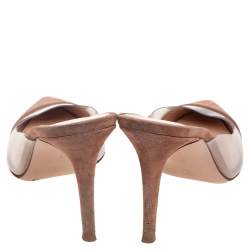 Gianvito Rossi Beige Suede and PVC Plexi Pointed Toe Mule Sandals Size 39