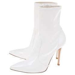 Pre Owned Gianvito Rossi White Patent Leather Zipper Ankle Boots Size 37