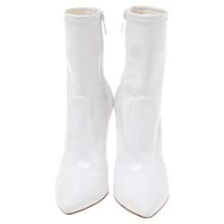 Pre Owned Gianvito Rossi White Patent Leather Zipper Ankle Boots Size 37