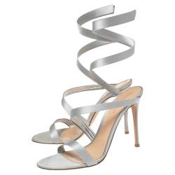Pre Owned Gianvito Rossi Grey Satin Opera Sandals Size 41.5