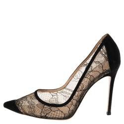 Pre Owned Gianvito Rossi Black Suede/Lace Pointed Toe Pumps Size 39