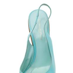 Pre Owned Gianvito Rossi Turquoise Leather Wedge Platform Slingback Sandals Size 38.5