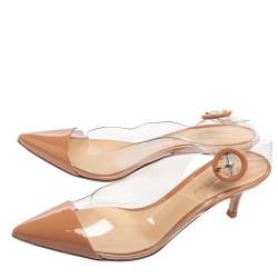 Pre Owned Gianvito Rossi Beige Leather, PVC Plexi Slingback Pumps Size 36.5