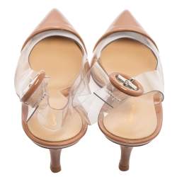 Pre Owned Gianvito Rossi Beige Leather, PVC Plexi Slingback Pumps Size 36.5