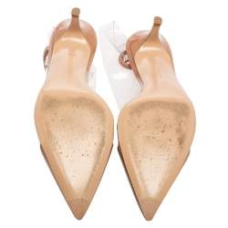 Pre Owned Gianvito Rossi Beige Leather, PVC Plexi Slingback Pumps Size 36.5