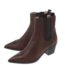 Pre Owned Gianvito Rossi Brown Leather Pointed Toe Ankle Length Boots Size 36