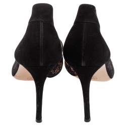 Pre Owned Gianvito Rossi Black Suede And Lace Pointed Toe Pumps Size 39.5
