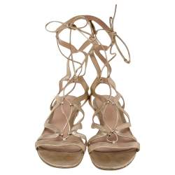 Pre Owned Gianvito Rossi Metallic Gold Leather Gladiator Ankle Length Flat Sandals Size 39
