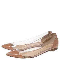 Pre Owned Gianvito Rossi Beige Patent Leather and PVC Plexi Ballet Flats Size 35.5