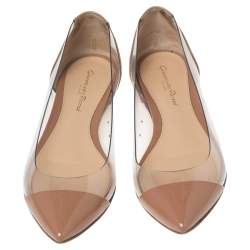 Pre Owned Gianvito Rossi Beige Patent Leather and PVC Plexi Ballet Flats Size 35.5