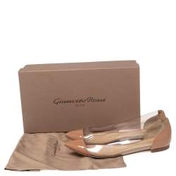 Pre Owned Gianvito Rossi Beige Patent Leather and PVC Plexi Ballet Flats Size 35.5