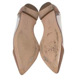 Pre Owned Gianvito Rossi Beige Patent Leather and PVC Plexi Ballet Flats Size 35.5