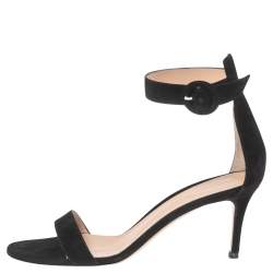 Pre Owned Gianvito Rossi Black Suede Portofino Ankle Strap Sandals Size 38