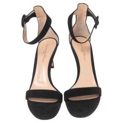 Pre Owned Gianvito Rossi Black Suede Portofino Ankle Strap Sandals Size 38