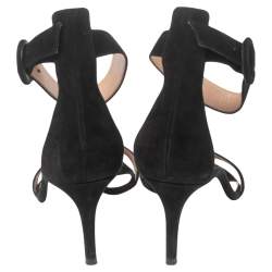 Pre Owned Gianvito Rossi Black Suede Portofino Ankle Strap Sandals Size 38