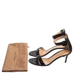 Pre Owned Gianvito Rossi Black Leather Ankle Strap Sandals Size 38