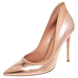 Pre Owned Gianvito Rossi Gold Leather Pointed Toe Pumps Size 39.5