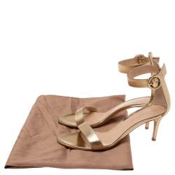 Pre Owned Gianvito Rossi Metallic Gold Leather Portofino Ankle Strap Sandals Size 38