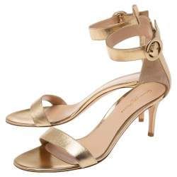 Pre Owned Gianvito Rossi Metallic Gold Leather Portofino Ankle Strap Sandals Size 38