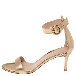 Pre Owned Gianvito Rossi Metallic Gold Leather Portofino Ankle Strap Sandals Size 38