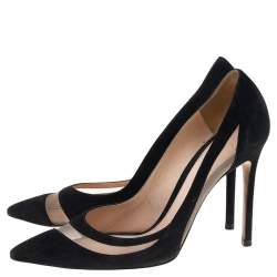 Pre Owned Gianvito Rossi Black Suede And Mesh Pointed Toe Pumps Size 38