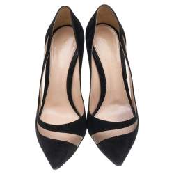Pre Owned Gianvito Rossi Black Suede And Mesh Pointed Toe Pumps Size 38