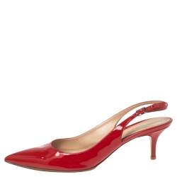 Pre Owned Gianvito Rossi Red Patent Leather Anna Slingback Pumps Size 39